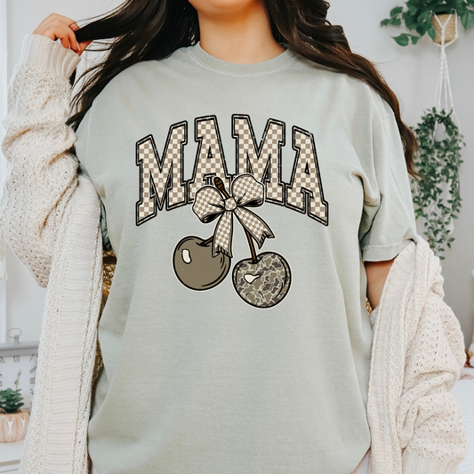 Mama Checkered/Camo Cherries Full Color DTF Transfer