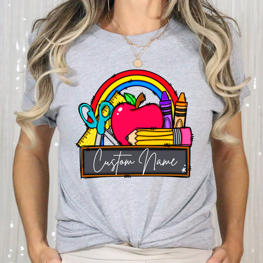 Personalized Chalk Board (with Rainbow and Apple) Full Color DTF Transfers
