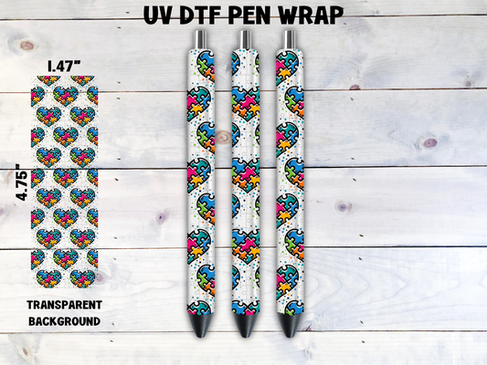 Puzzle Heart Autism Awareness UV DTF Pen Wrap Transfer