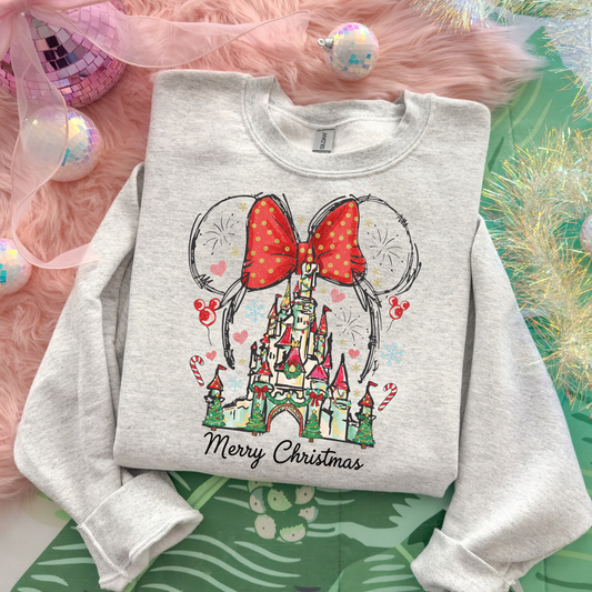 Merry Christmas Castle (Red Bow) Full Color DTF Transfer