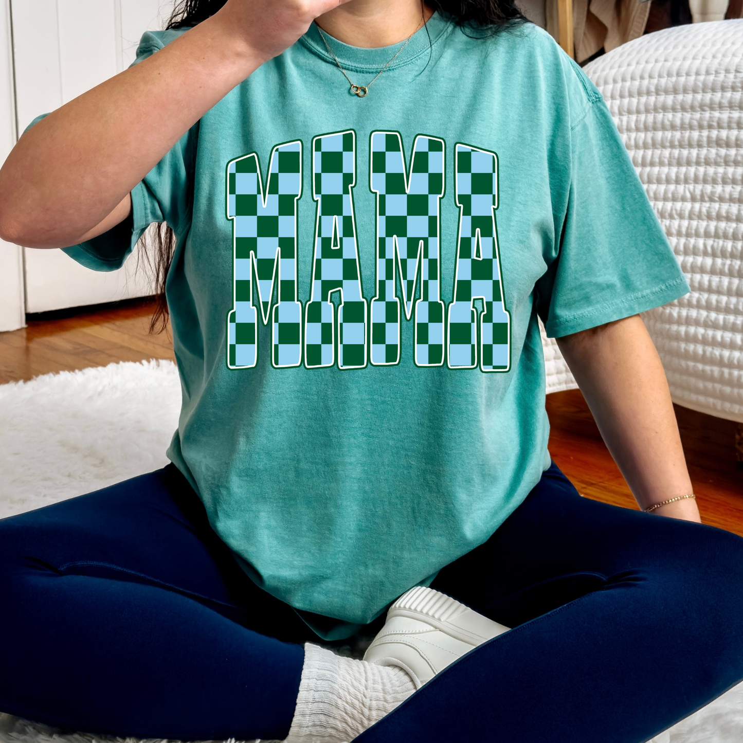 Mama Checkered (Blue/Teal) Full Color DTF Transfer