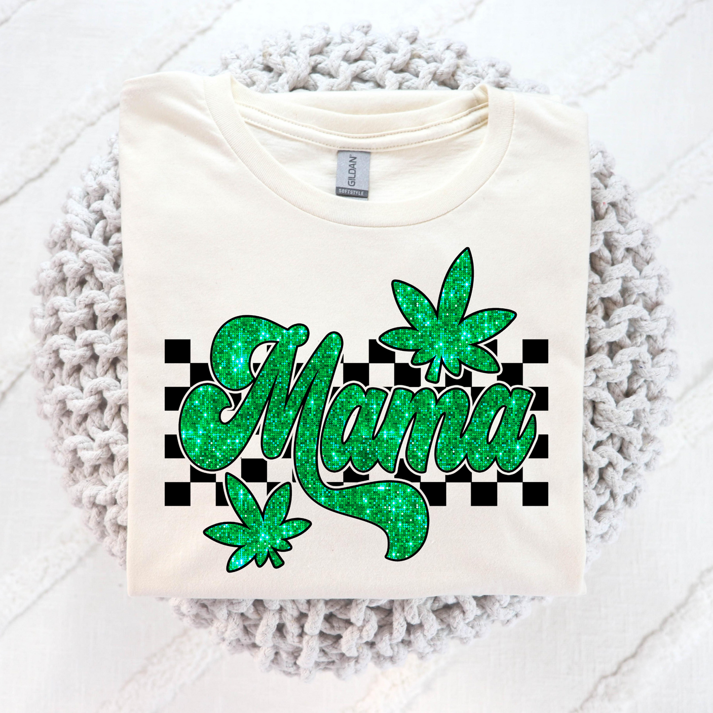 Mama (Checkered Faux Glitter) 420 Weed Full Color DTF Transfer