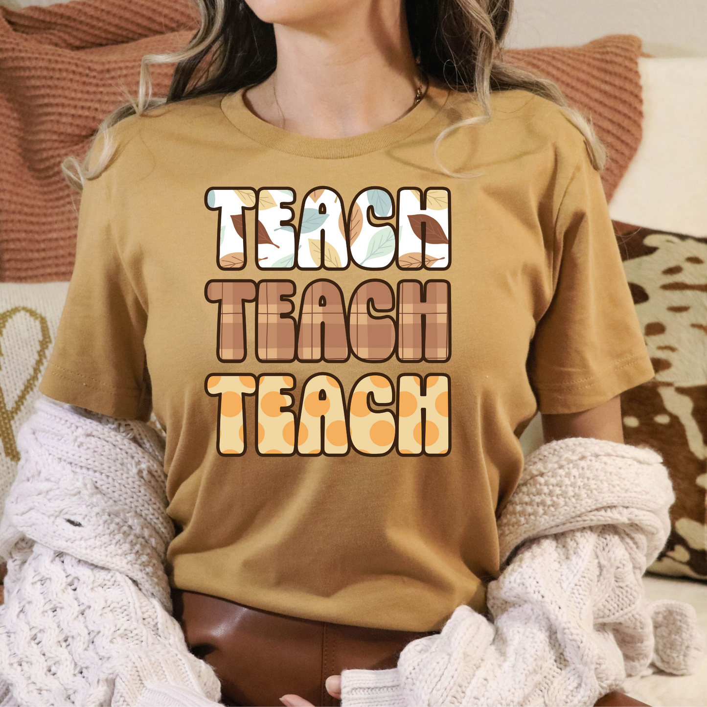 Teach Stacked (Fall Color Theme) Full Color DTF Transfer