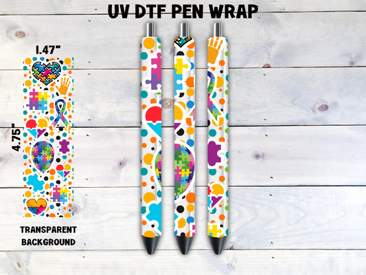 Collage Autism Awareness UV DTF Pen Wrap Transfer