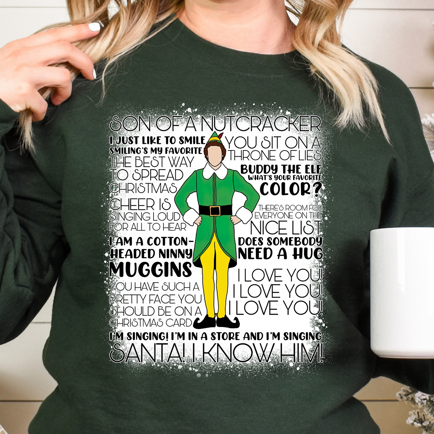 Elf Sayings Collage (Faux Bleach Background) Full Color DTF Transfers