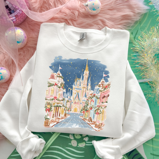 Watercolor Christmas Magic Castle Full Color DTF Transfer