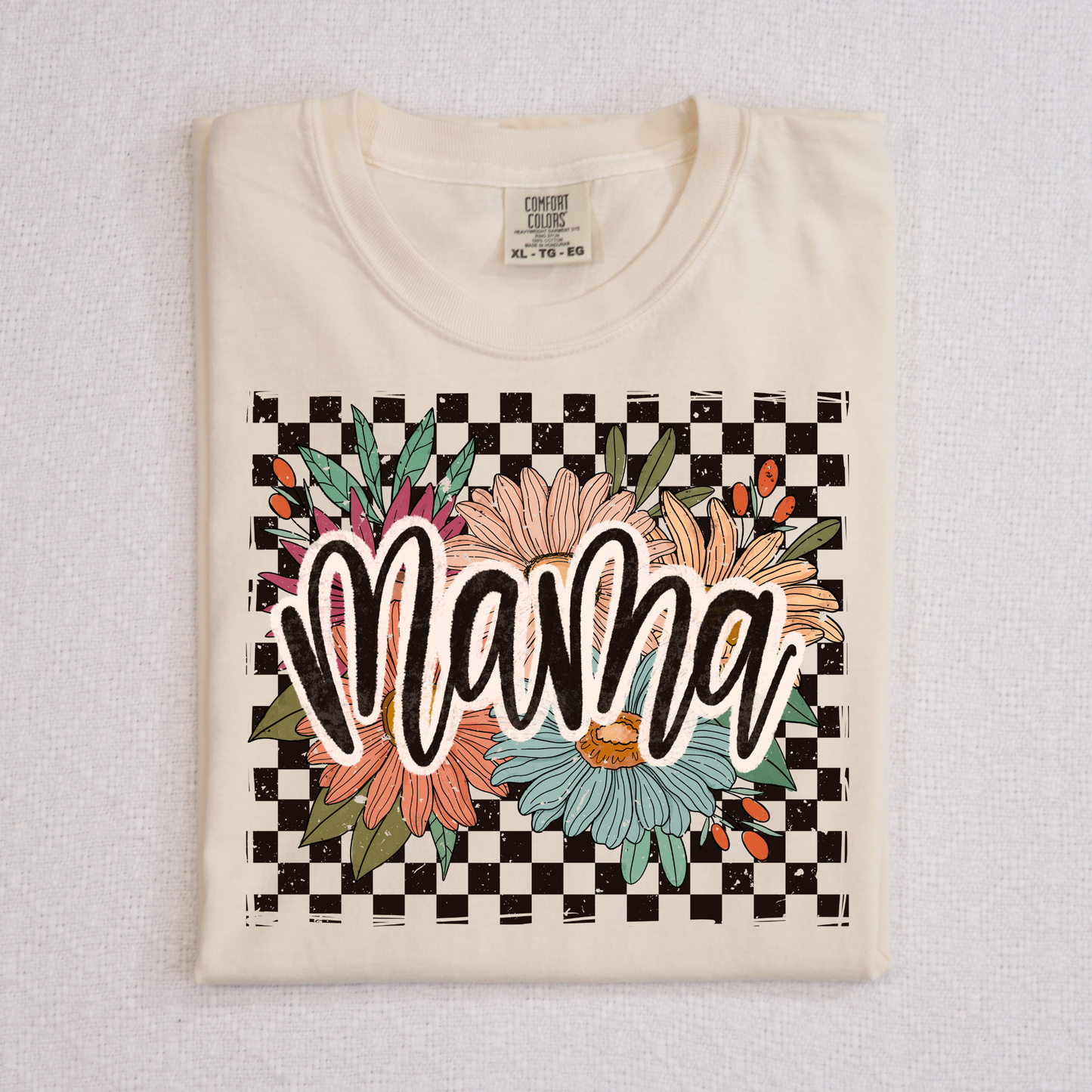 Floral/Checkered Mama Full Color DTF Transfer