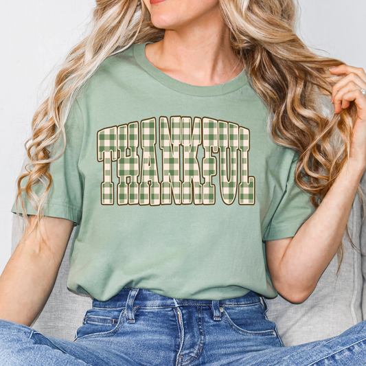 Thankful (Green Checkered) Full Color DTF Transfer