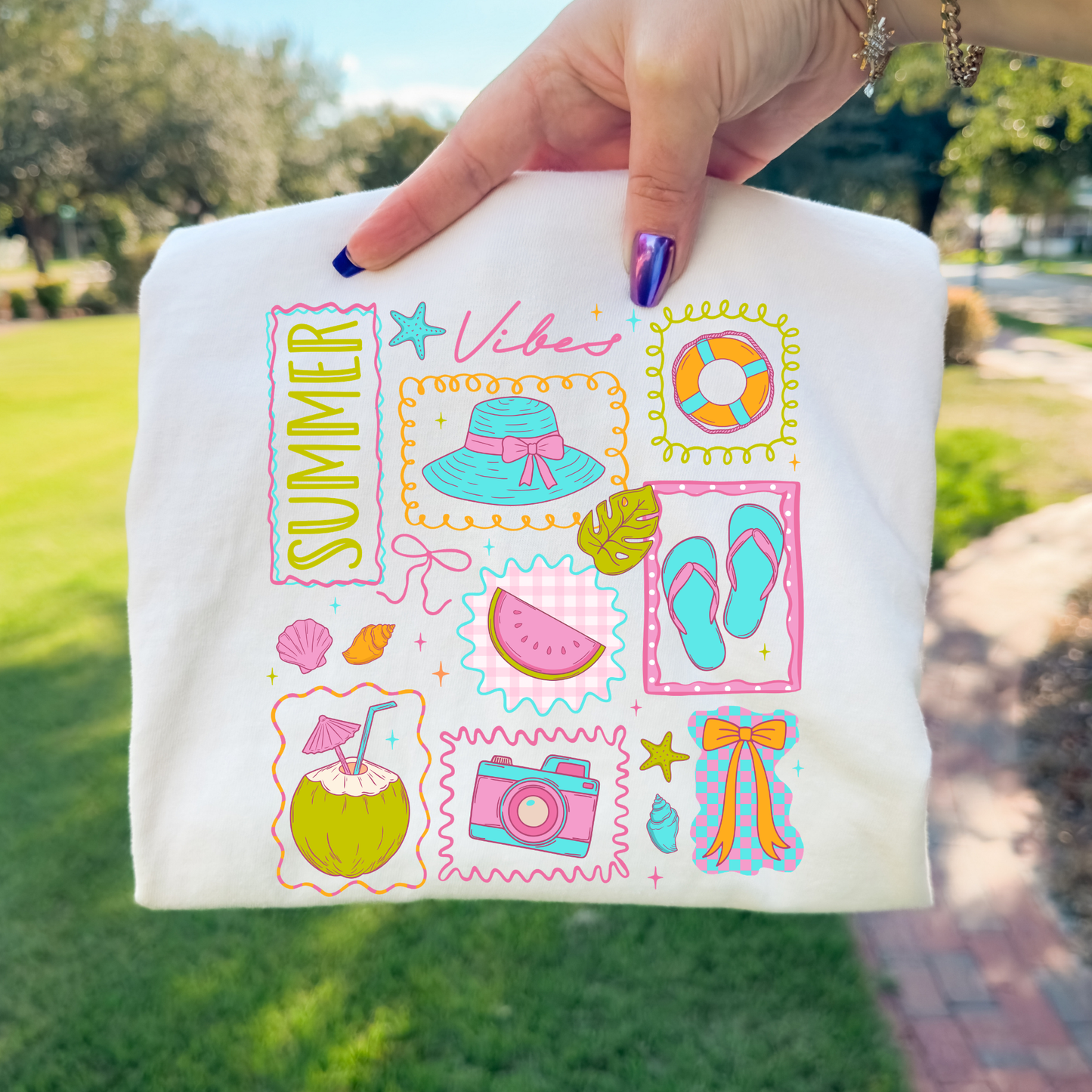 Summer Vibes Doodle Stamps Full Color DTF Transfer