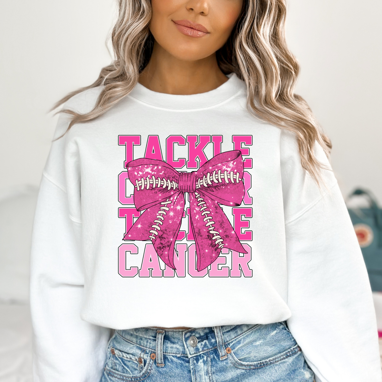 Tackle (Repeat) Pink Football Bow Breast Cancer Awareness Full Color DTF Transfer