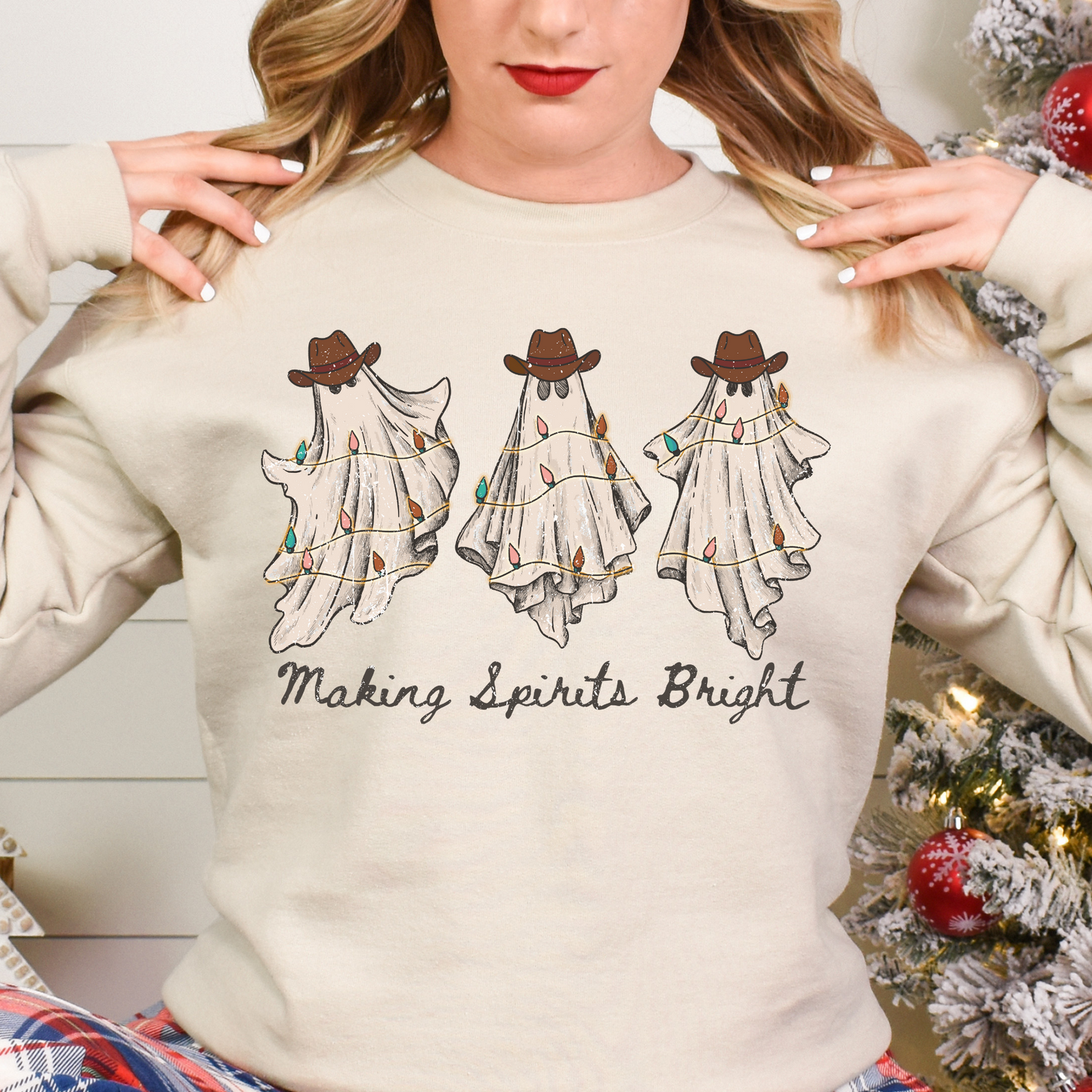 Making Spirits Bright (Western Ghost w/Christmas Lights) Full Color DTF Transfers