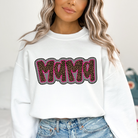 Leopard Mama w/Checkered Background Full Color DTF Transfer
