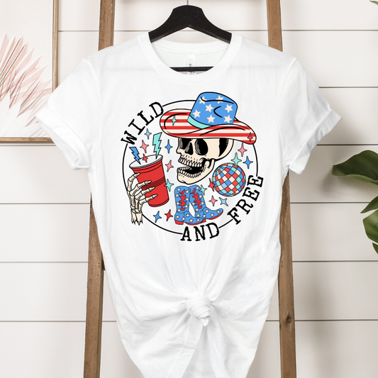 Wild and Free American Theme Skull Full Color DTF Transfer