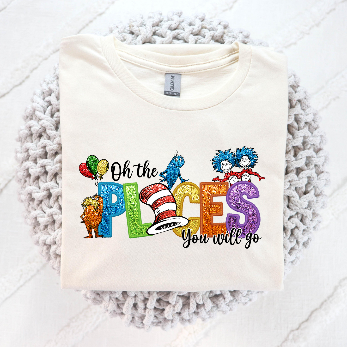 Oh The Places You Will Go (Dr Seuss Faux Glitter) Full Color DTF Transfer