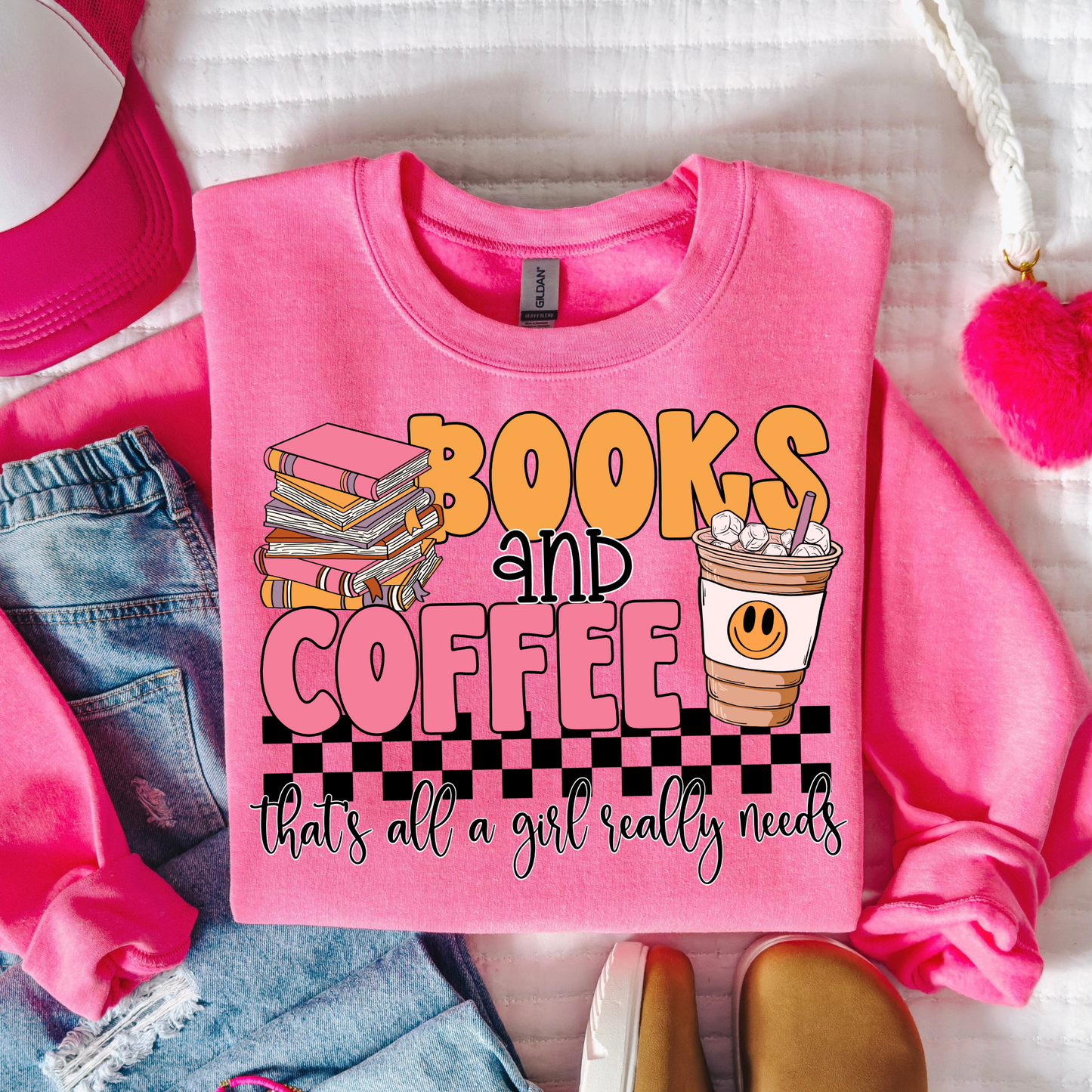 Books and Coffee That's All A Girl Really Needs Full Color DTF Transfer