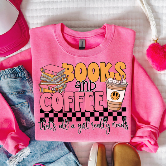 Books and Coffee That's All A Girl Really Needs Full Color DTF Transfer