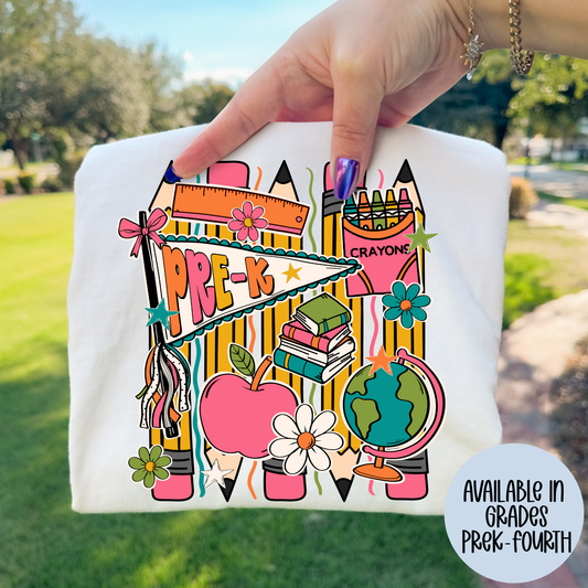 Collage Preppy School Supplies (MUTLI GRADE OPTIONS) Full Color DTF Transfer