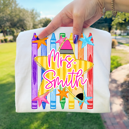 Personalized Star Pencil (Crayon Background) Full Color DTF Transfer