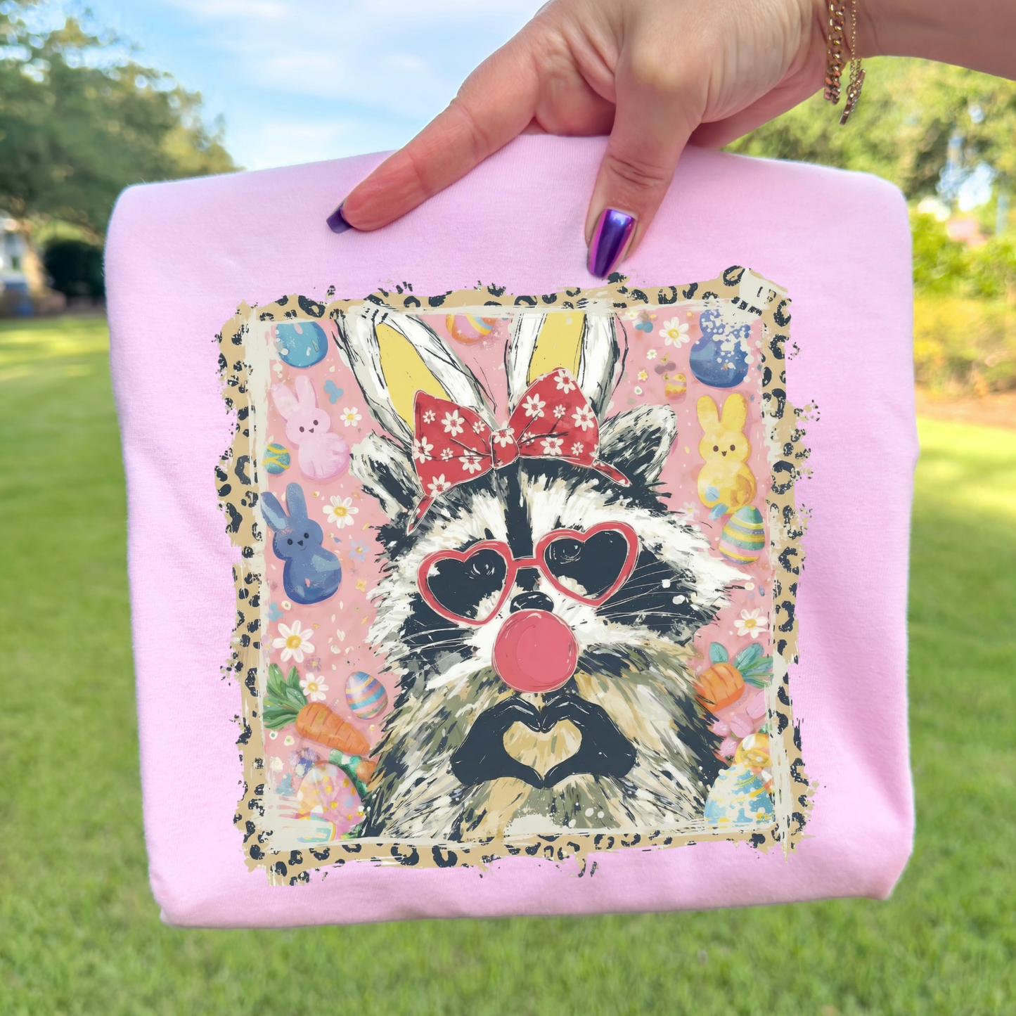 Easter Bubblegum Raccoon Full Color DTF Transfer