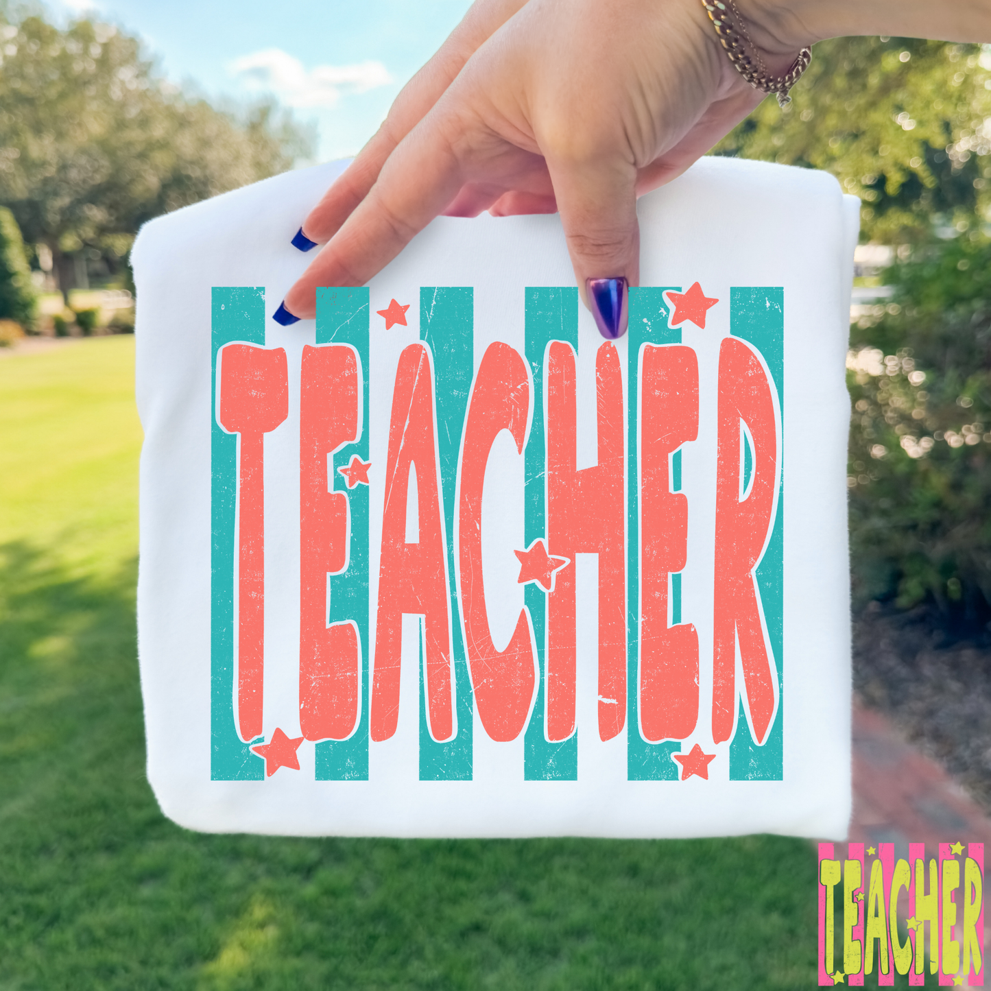 Teacher (Striped Background) Full Color DTF Transfer