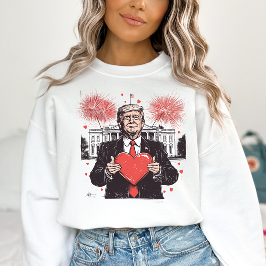 Trump (White House Background) Holding Heart Full Color DTF Transfer