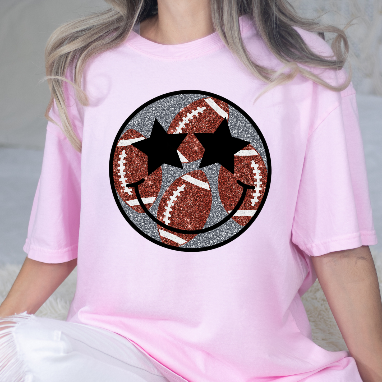 Glitter Football Smiley Full Color DTF Transfer