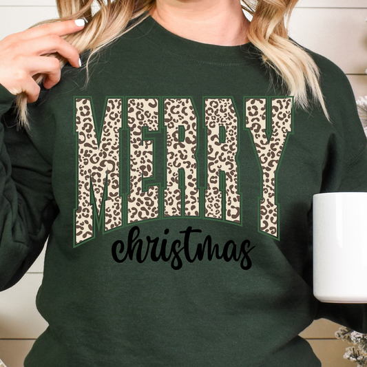 Merry Christmas (Leopard w/Green Outline) Full Color DTF Transfer