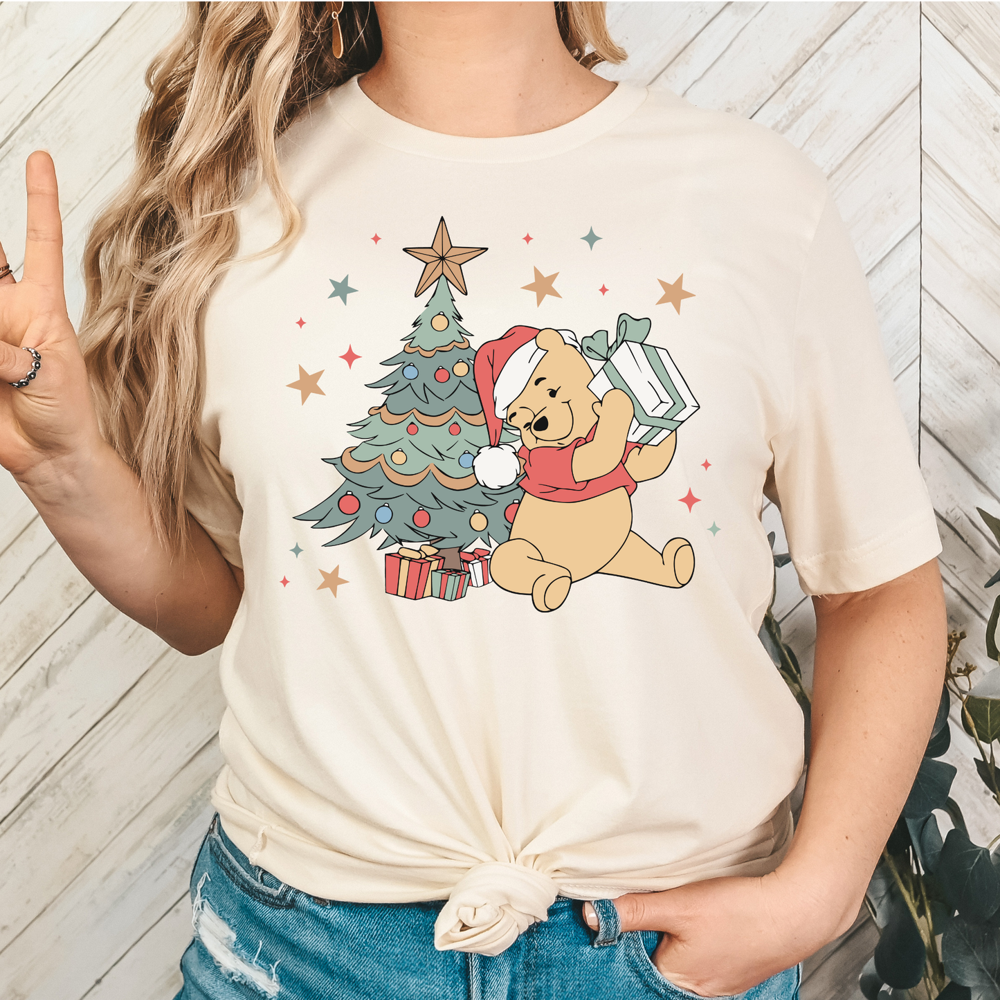 Winnie The Pooh Holding Present Full Color DTF Transfer