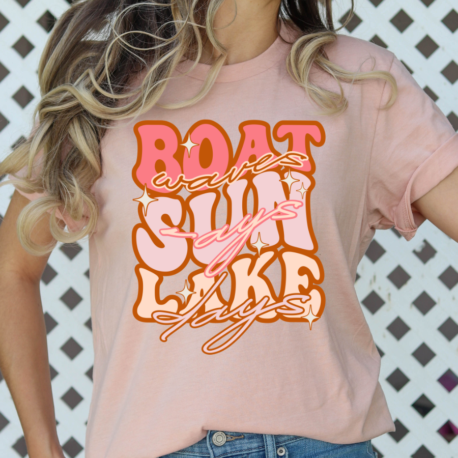 Boat Waves Sun Days Lake Days (Stacked Text) Full Color DTF Transfer