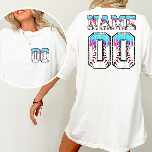 Personalized Name/Number Baseball Drip Full Color DTF Transfer