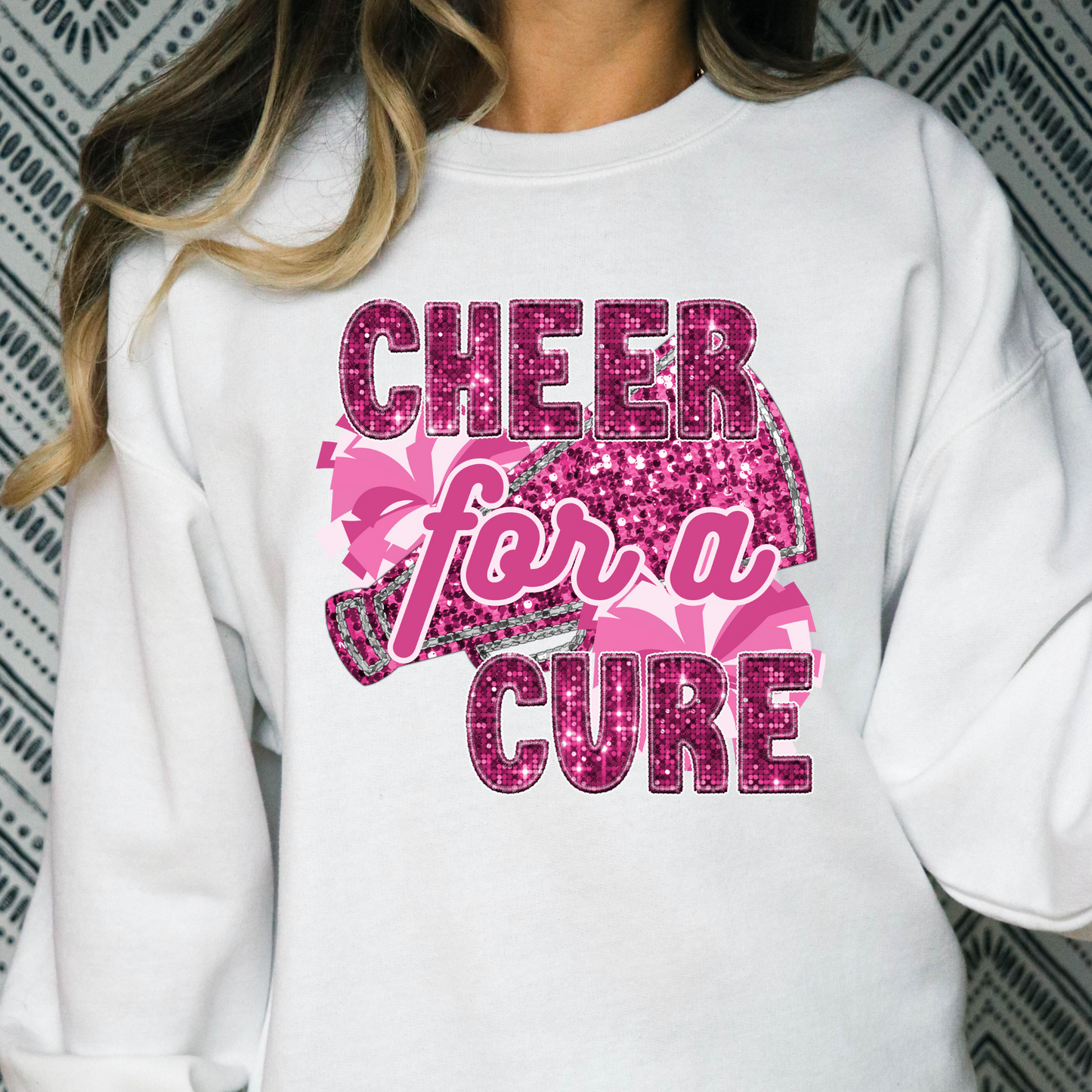 Cheer For A Cure (Faux Embroidery w/Sequins) Full Color DTF Transfer