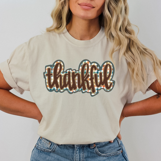 Thankful (Plaid Background) Full Color DTF Transfer