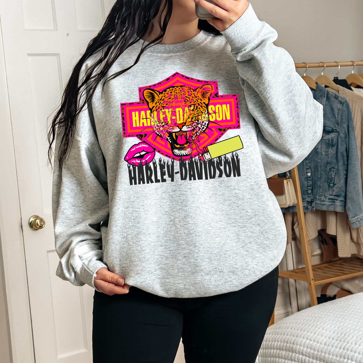 Harley Davidson Pink/Cheetah Full Color DTF Transfer