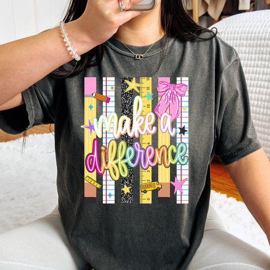 Make A Difference (School Supplies Stripes) Full Color DTF Transfer