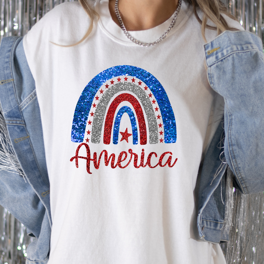 America Glitter Rainbow Full Color DTF Transfer