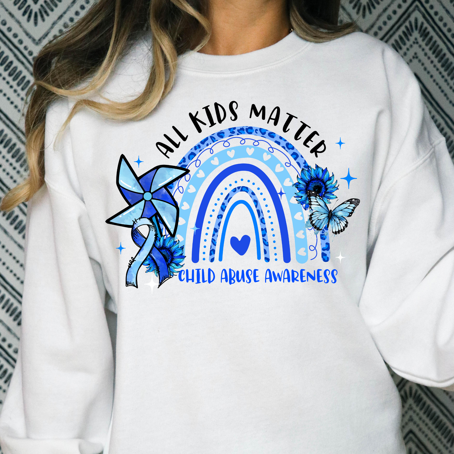 All Kids Matter (Blue Rainbow) Child Abuse Awareness Full Color DTF Transfer