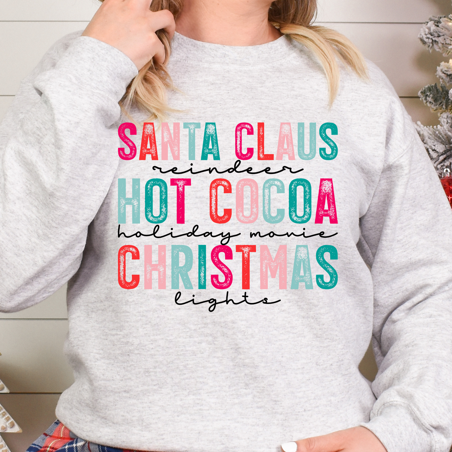 Santa Claus Hot Cocoa Christmas (Pink/Blue Text) Full Color DTF Transfer