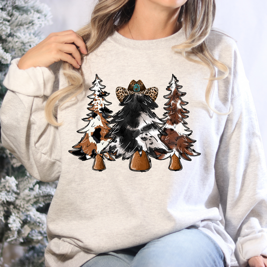 Cow Hide Christmas Trees Full Color DTF Transfer