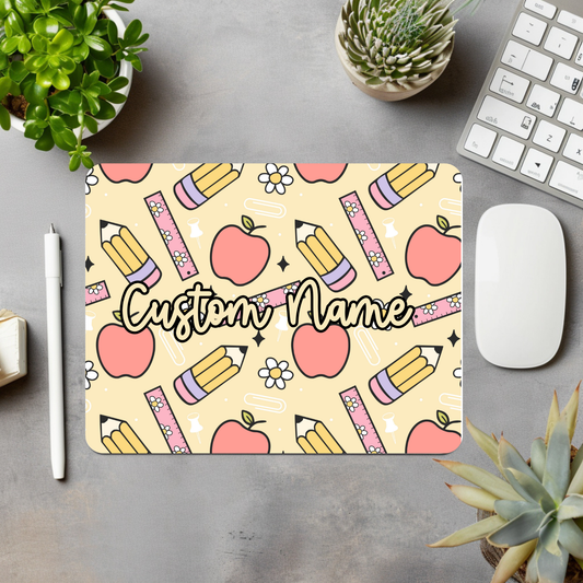 Pencil/Apple (Yellow) Personalized Mouse Pad