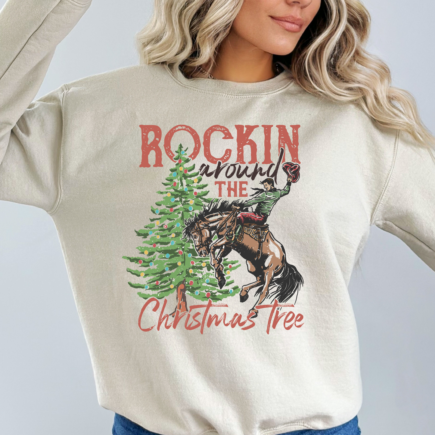 Rockin Around The Christmas Tree (Bucking Horse) Full Color DTF Transfer