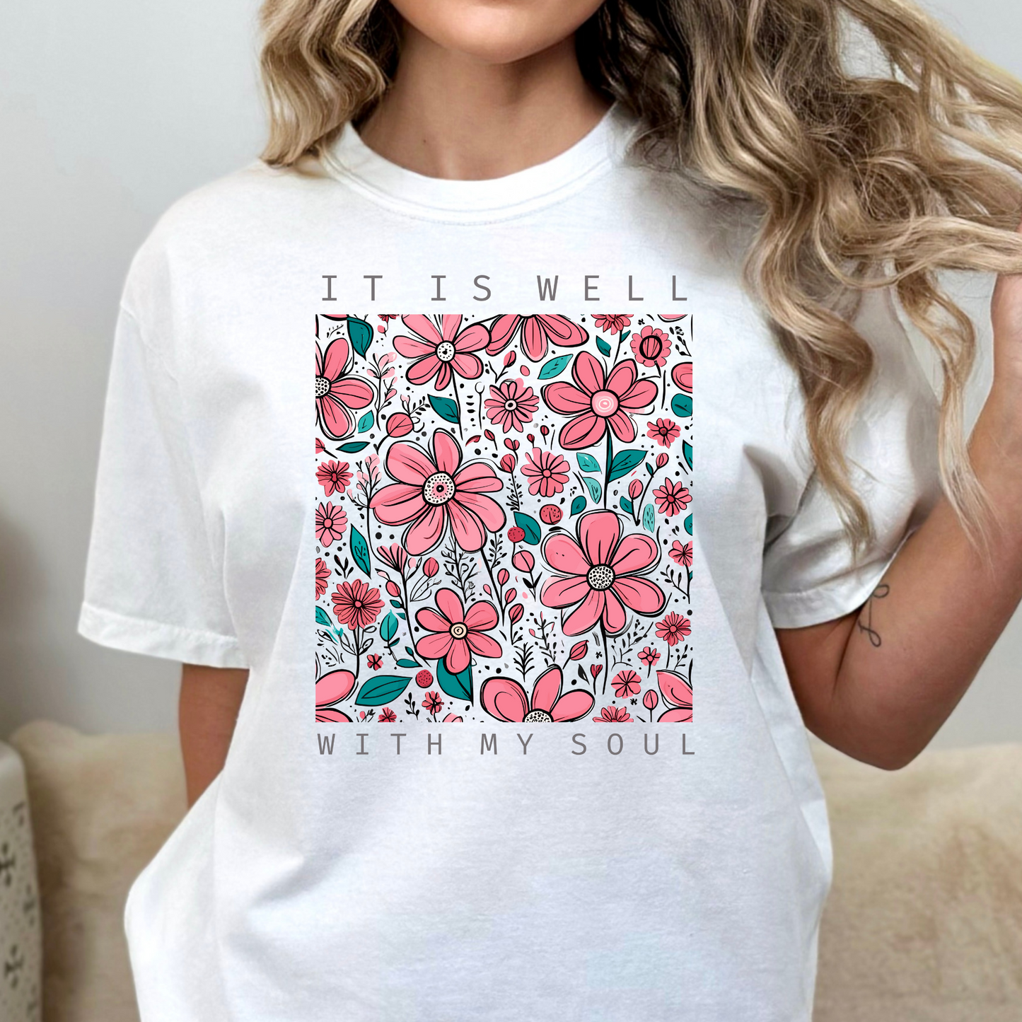 It Is Well With My Soul (Floral Collage) Full Color DTF Transfer