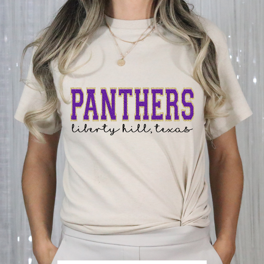 Panthers Glitter/Cheille Liberty Hill TexasFull Color DTF Transfer