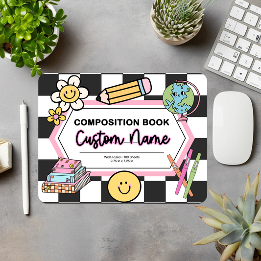 Checkered Composition Book Personalized Mouse Pad