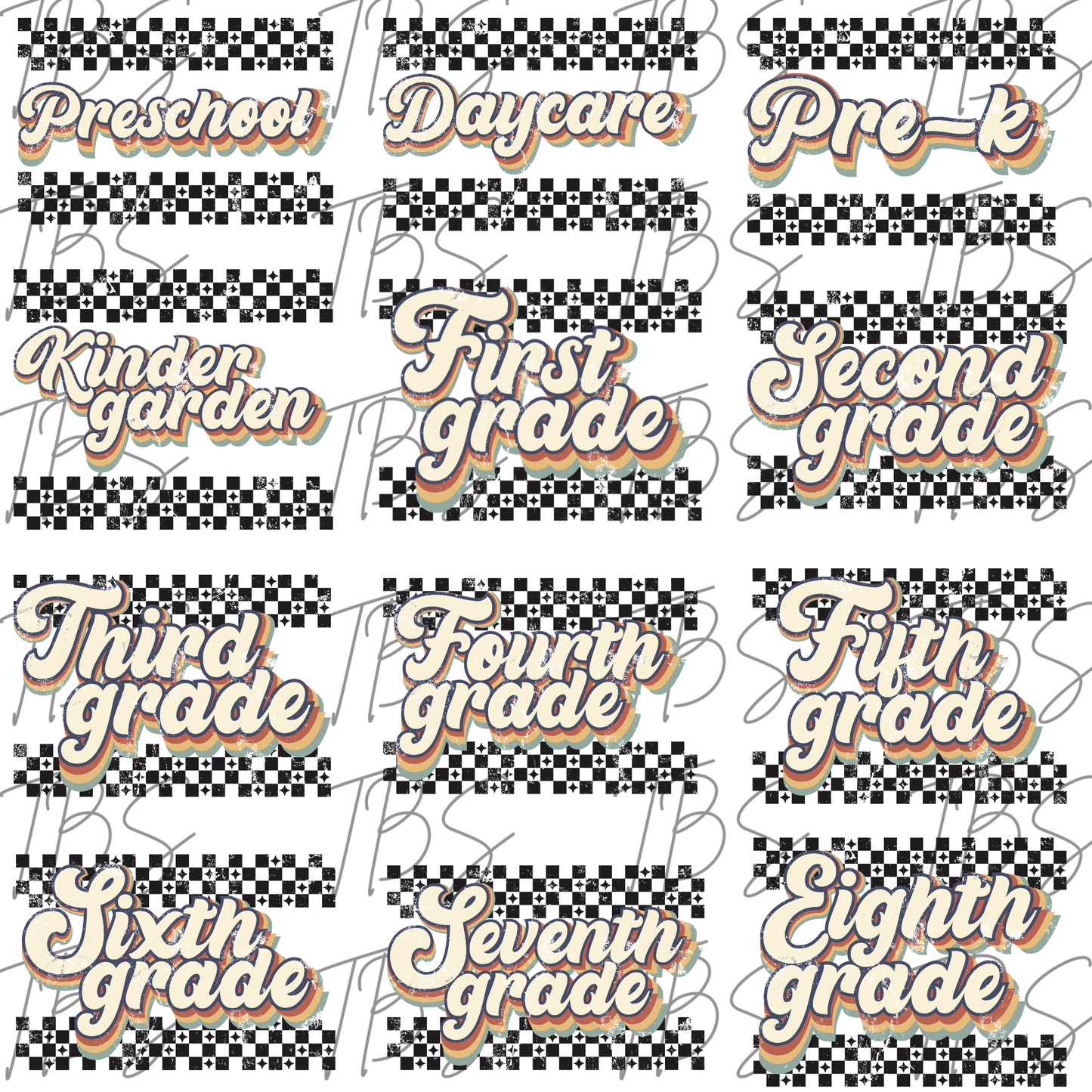 Retro Style Grade (MULTI GRADE OPTIONS) Checkered Back To School Full Color DTF Transfers