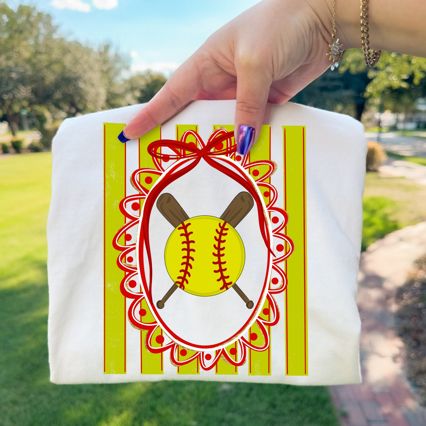 Framed Softball/Bat (Striped) Full Color DTF Transfer