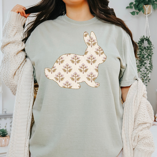 Tan Floral Bunny Rabbit Full Color DTF Transfer