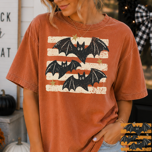 Bats w/Striped Background Full Color DTF Transfer