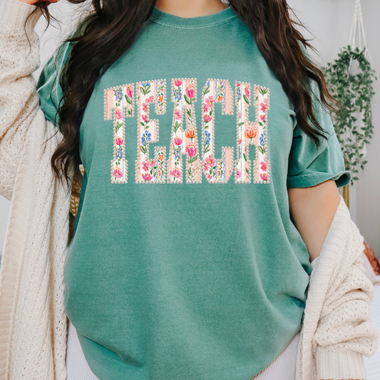 Floral Pearl Teach Full Color DTF Transfer