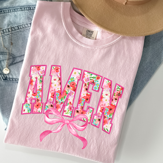 Floral Amen w/Bow Full Color DTF Transfer