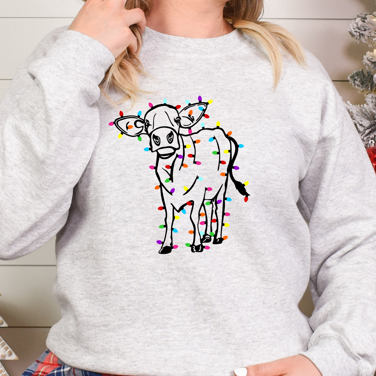 Cow Christmas Lights Full Color DTF Transfer